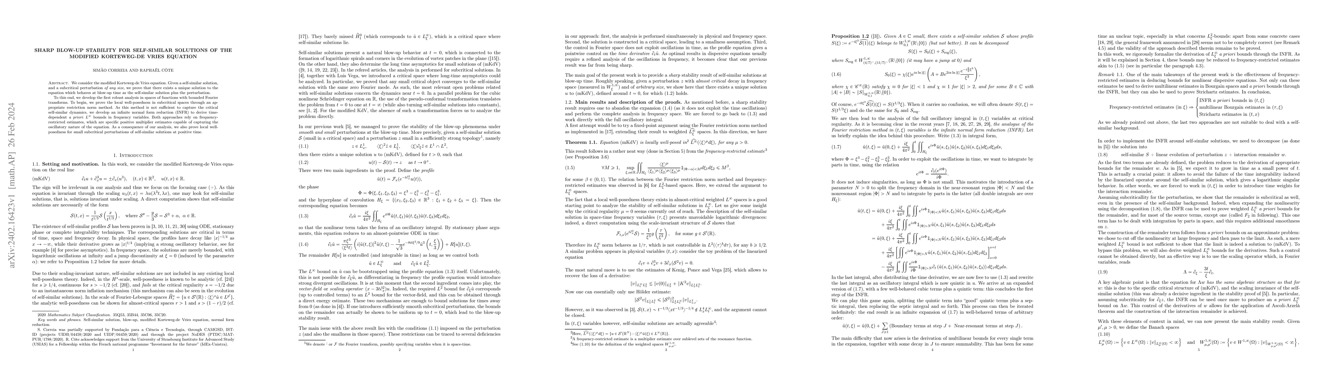 Thumbnail for Sharp blow-up stability for self-similar solutions of the modified
  Korteweg-de Vries equation