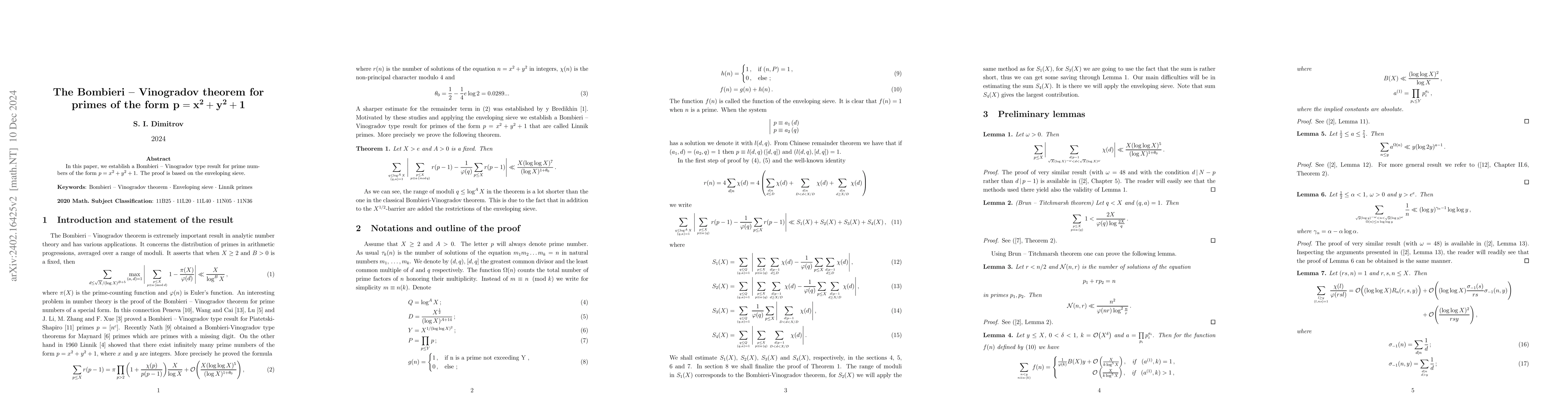 Thumbnail for The Bombieri-Vinogradov theorem for primes of the form
  $\mathbf{p=x^2+y^2+1}$