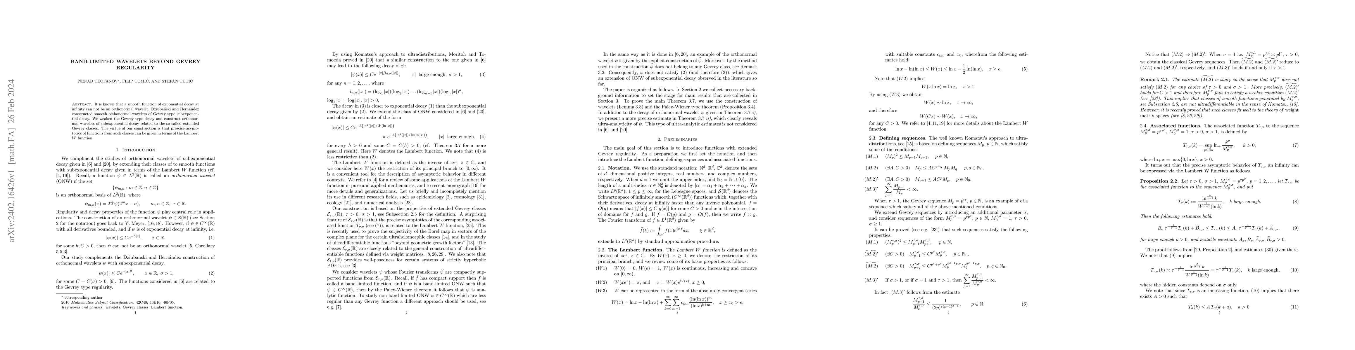 Thumbnail for Band-limited wavelets beyond Gevrey regularity