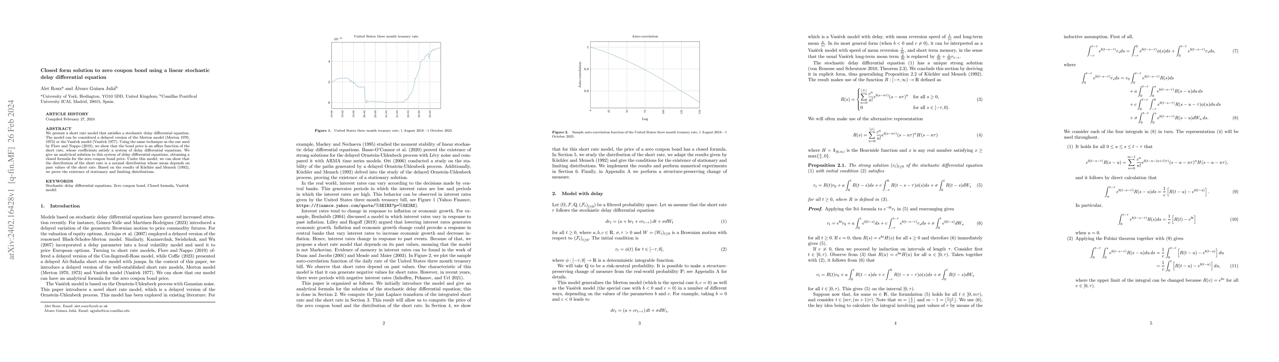 Thumbnail for Closed form solution to zero coupon bond using a linear stochastic delay
  differential equation