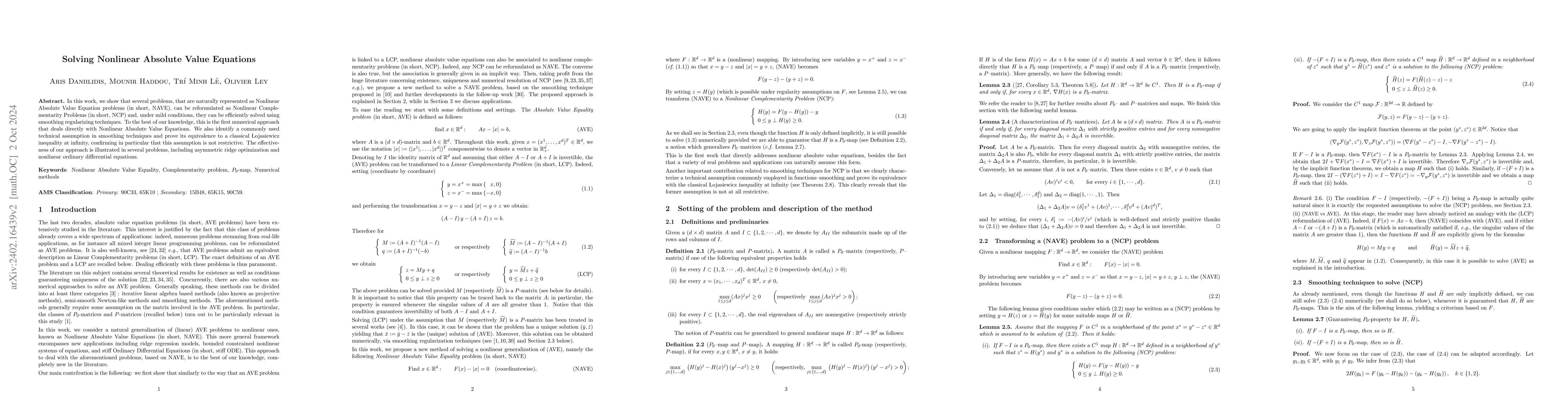 Thumbnail for Solving Nonlinear Absolute Value Equations