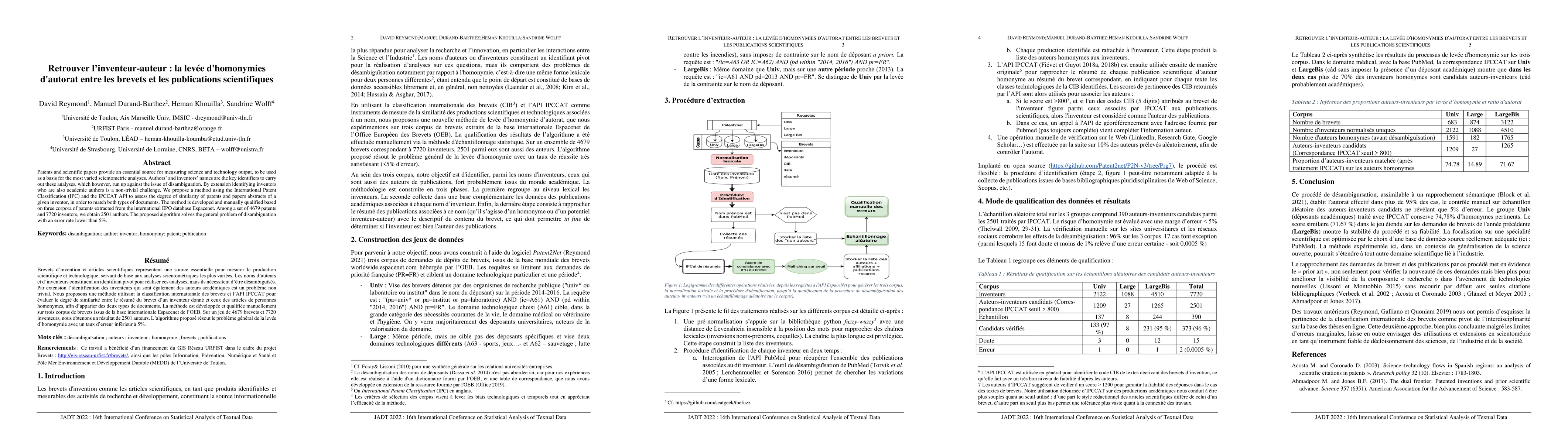 Thumbnail for Retrouver l'inventeur-auteur : la lev{\'e}e d'homonymies d'autorat entre
  les brevets et les publications scientifiques