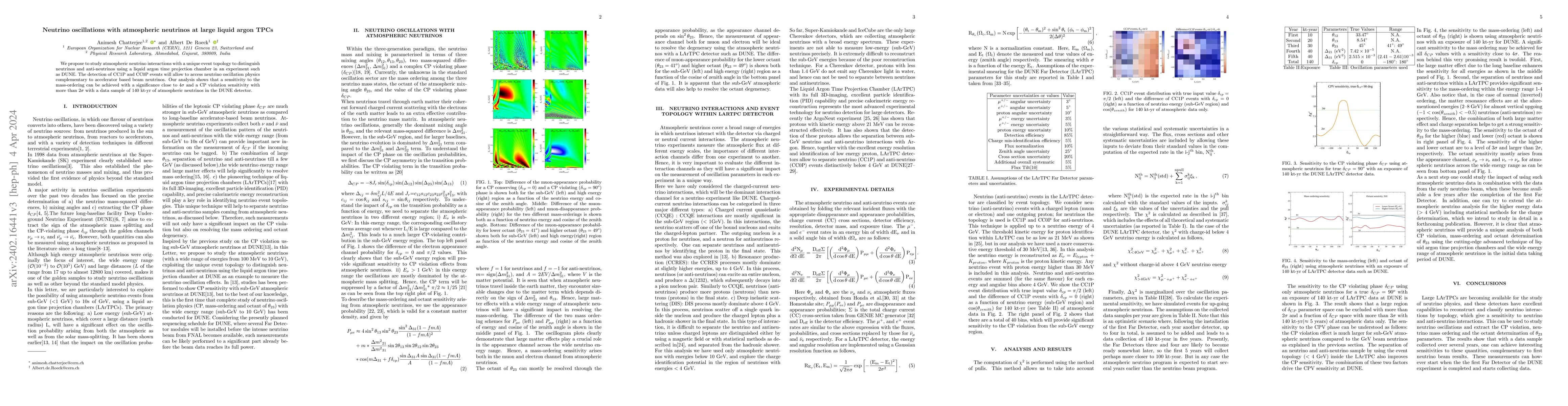 Thumbnail for Neutrino oscillations with atmospheric neutrinos at large liquid argon
  TPCs