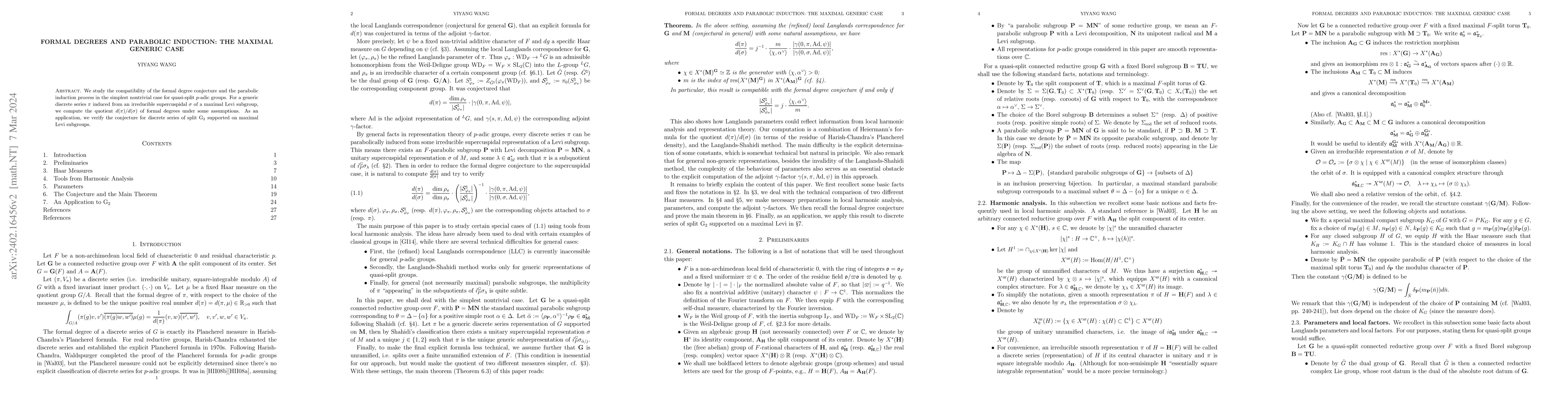Thumbnail for Formal Degrees and Parabolic Induction: the Maximal Generic Case