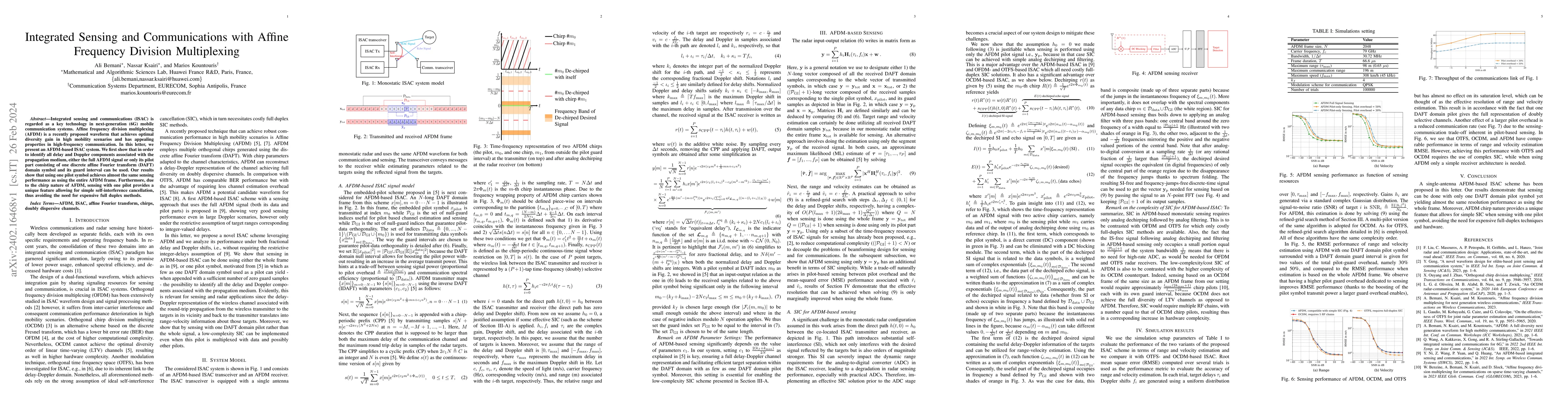 Thumbnail for Integrated Sensing and Communications with Affine Frequency Division
  Multiplexing