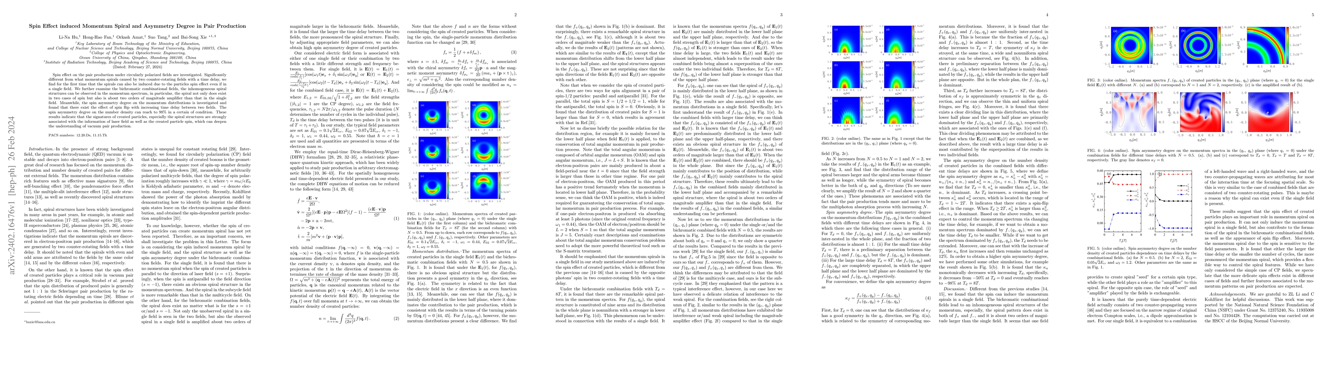 Thumbnail for Spin Effect induced Momentum Spiral and Asymmetry Degree in Pair
  Production