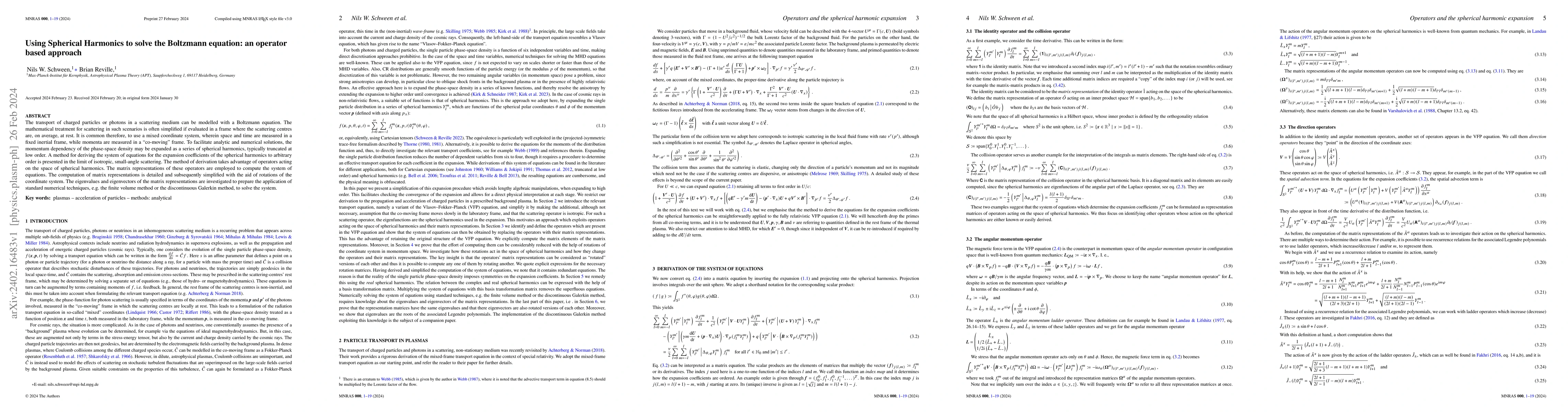 Thumbnail for Using Spherical Harmonics to solve the Boltzmann equation: an operator
  based approach