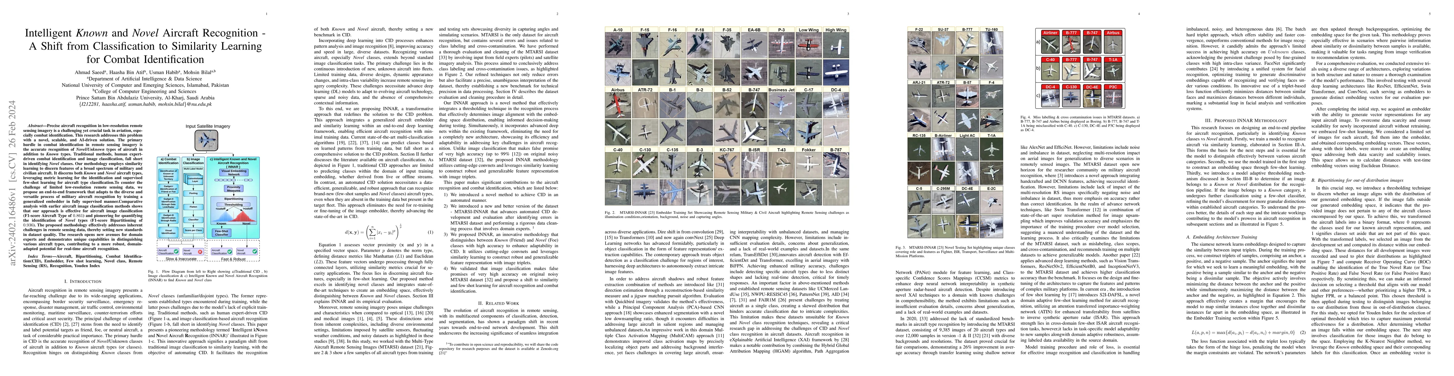 Thumbnail for Intelligent Known and Novel Aircraft Recognition -- A Shift from
  Classification to Similarity Learning for Combat Identification