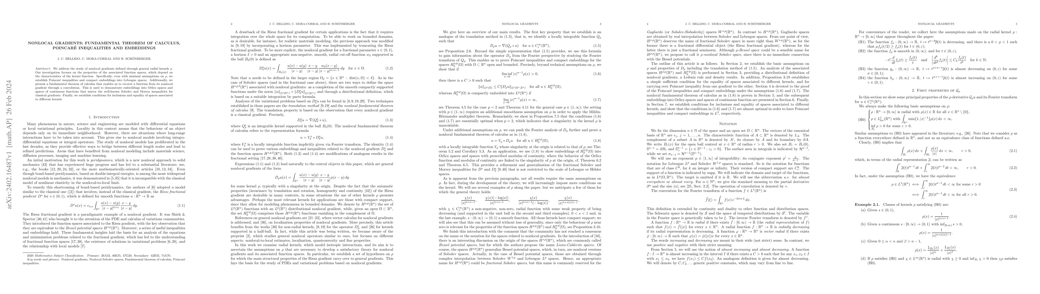 Thumbnail for Nonlocal gradients: Fundamental theorem of calculus, Poincar\'e
  inequalities and embeddings