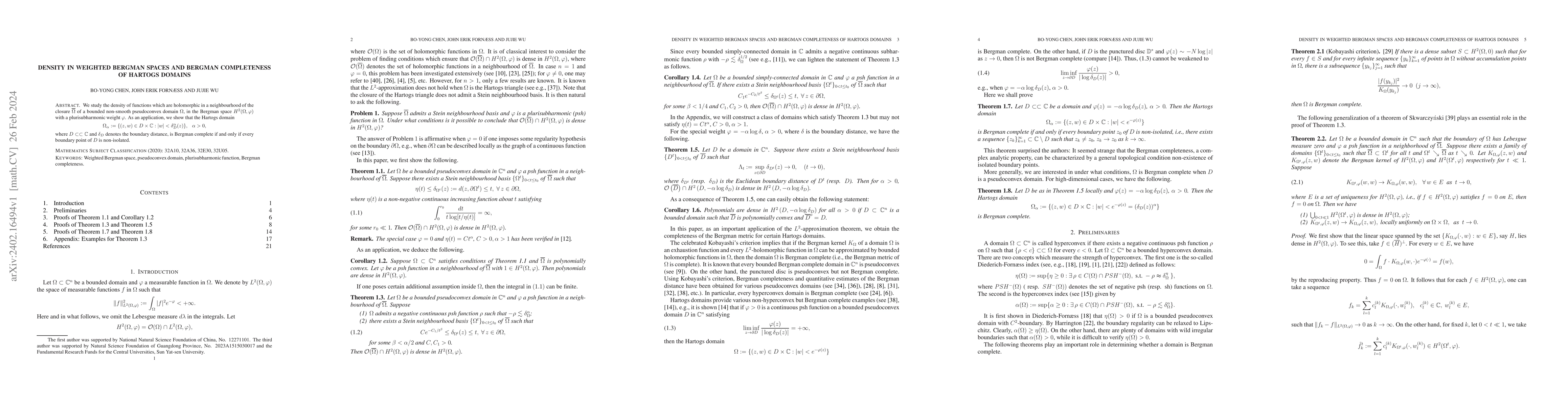 Thumbnail for Density in weighted Bergman spaces and Bergman completeness of Hartogs
  domains