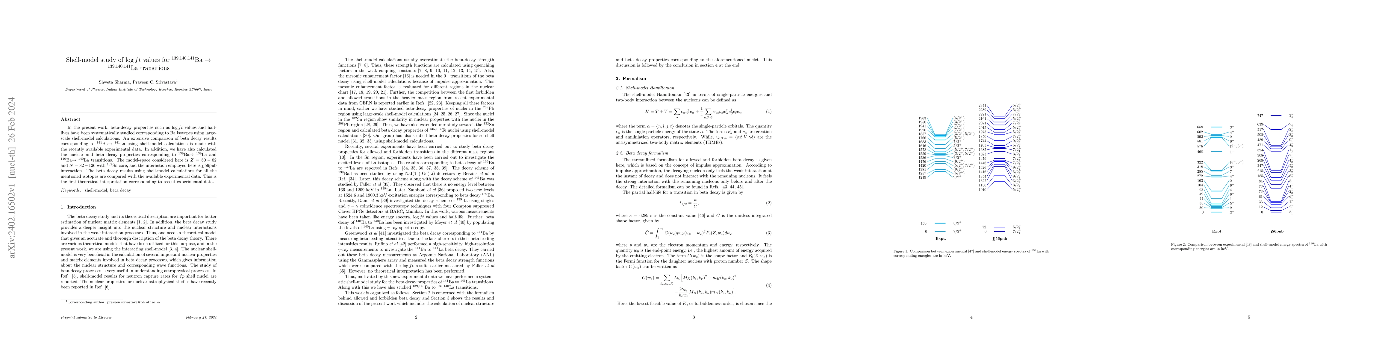 Thumbnail for Shell-model study of $\log ft$ values for $^{139,140,141}$Ba
  $\rightarrow$ $^{139,140,141}$La transitions