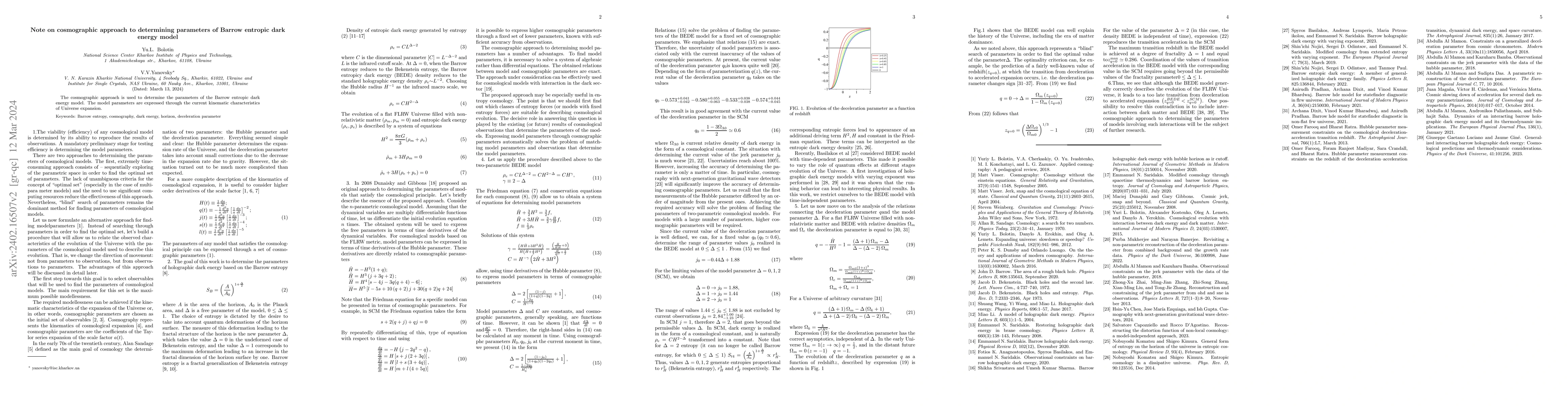 Thumbnail for Note on cosmographic approach to determining parameters of Barrow
  entropic dark energy model