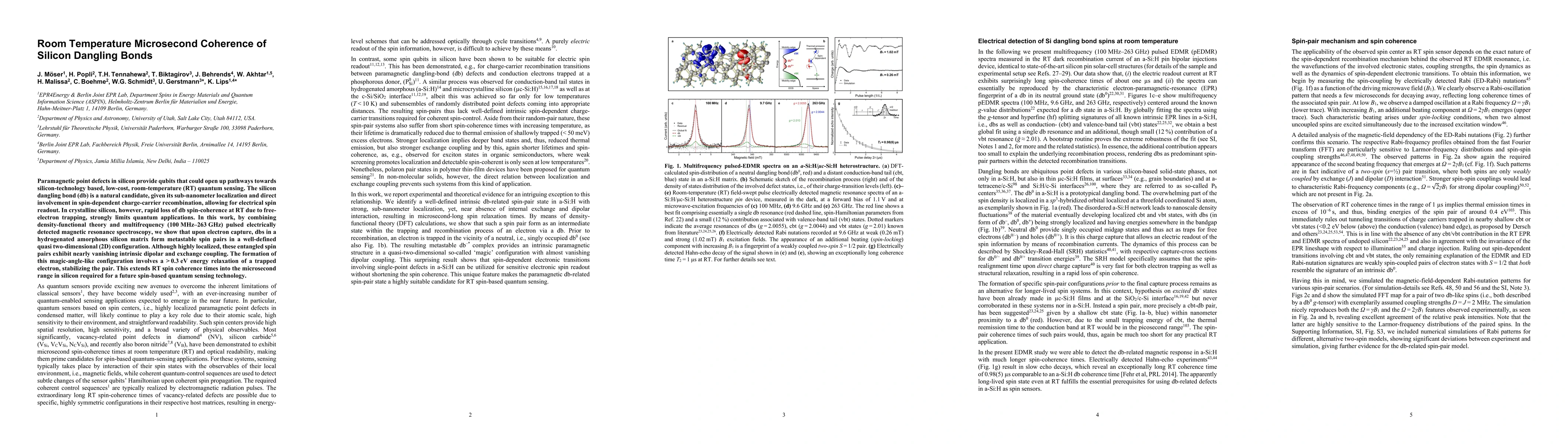 Thumbnail for Room Temperature Microsecond Coherence of Silicon Dangling Bonds