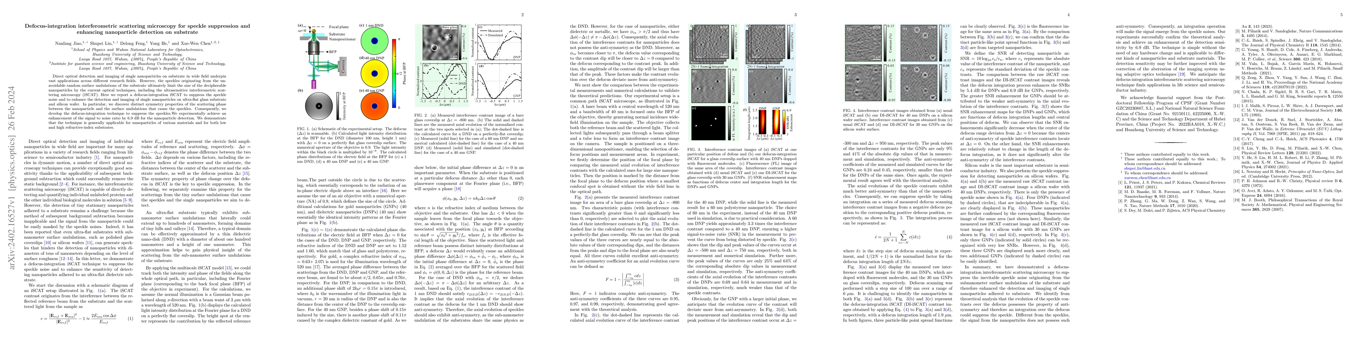 Thumbnail for Defocus-integration Interferometric Scattering Microscopy for Speckle
  Suppression and Enhancing Nanoparticle Detection on Substrate