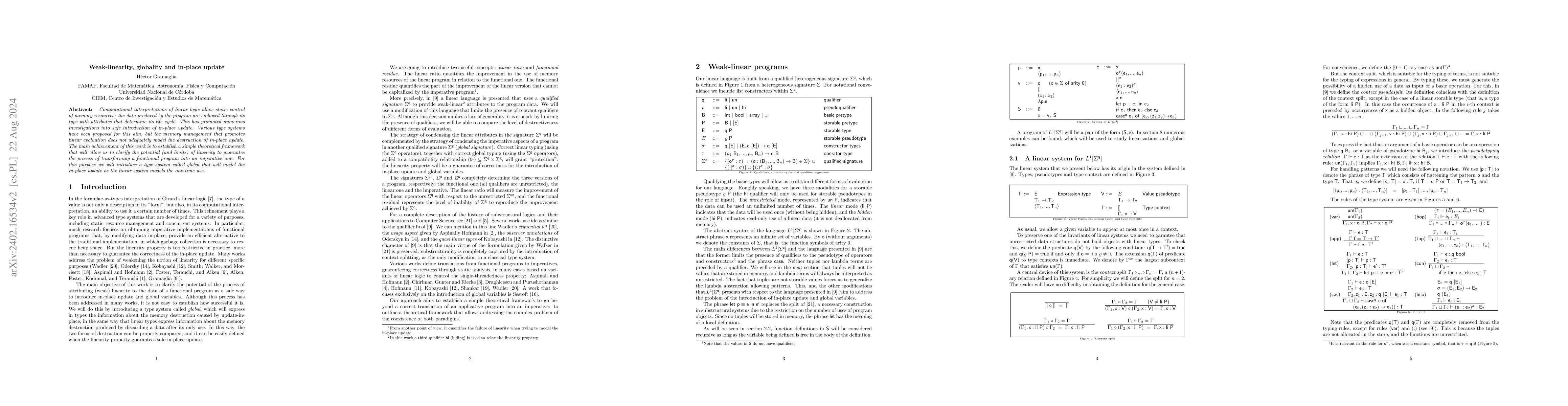 Thumbnail for Weak-linearity, globality and in-place update
