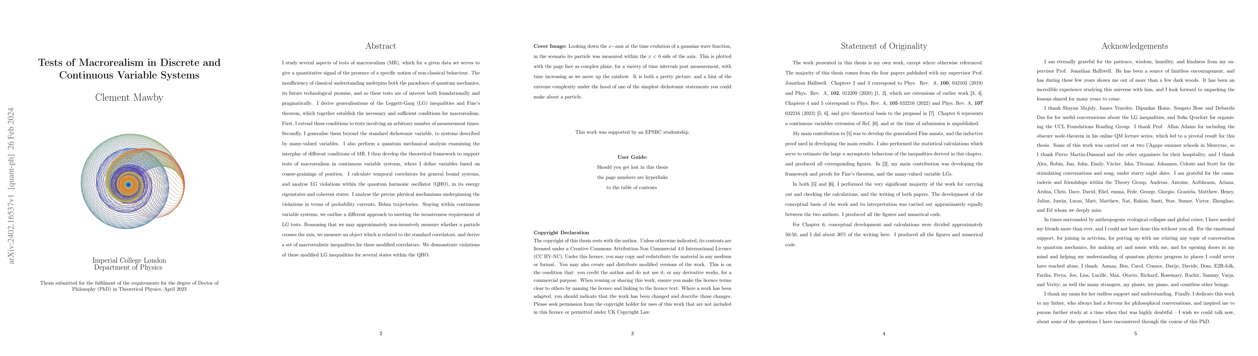 Thumbnail for Tests of Macrorealism in Discrete and Continuous Variable Systems