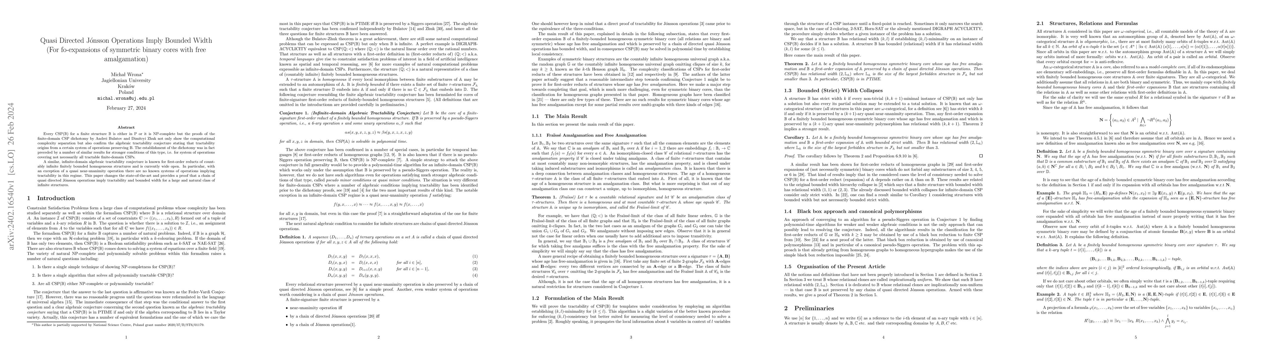 Thumbnail for Quasi Directed Jonsson Operations Imply Bounded Width (For fo-expansions
  of symmetric binary cores with free amalgamation)