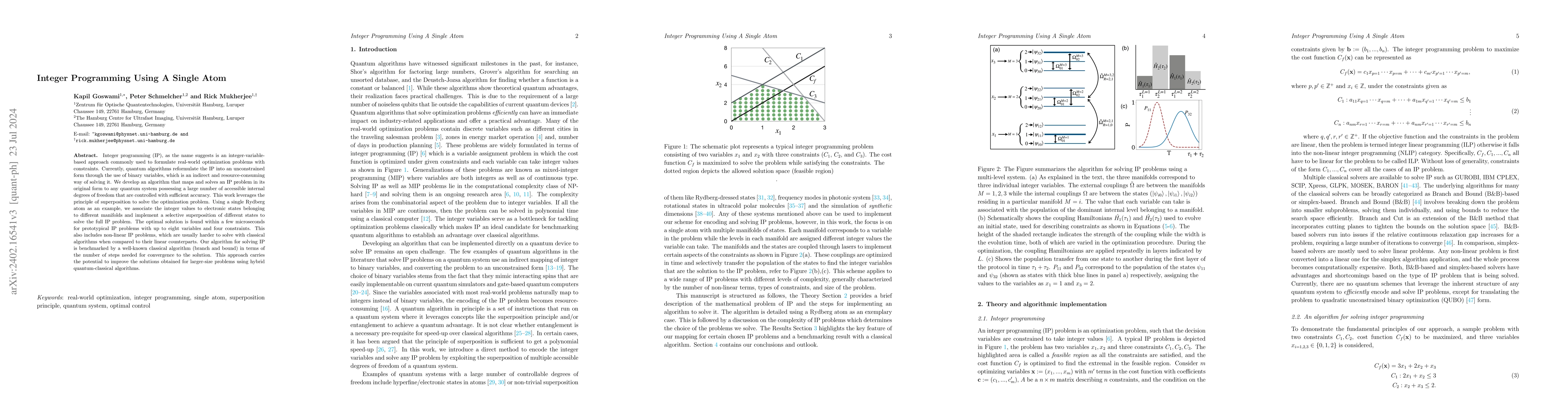 Thumbnail for Integer Programming Using A Single Atom