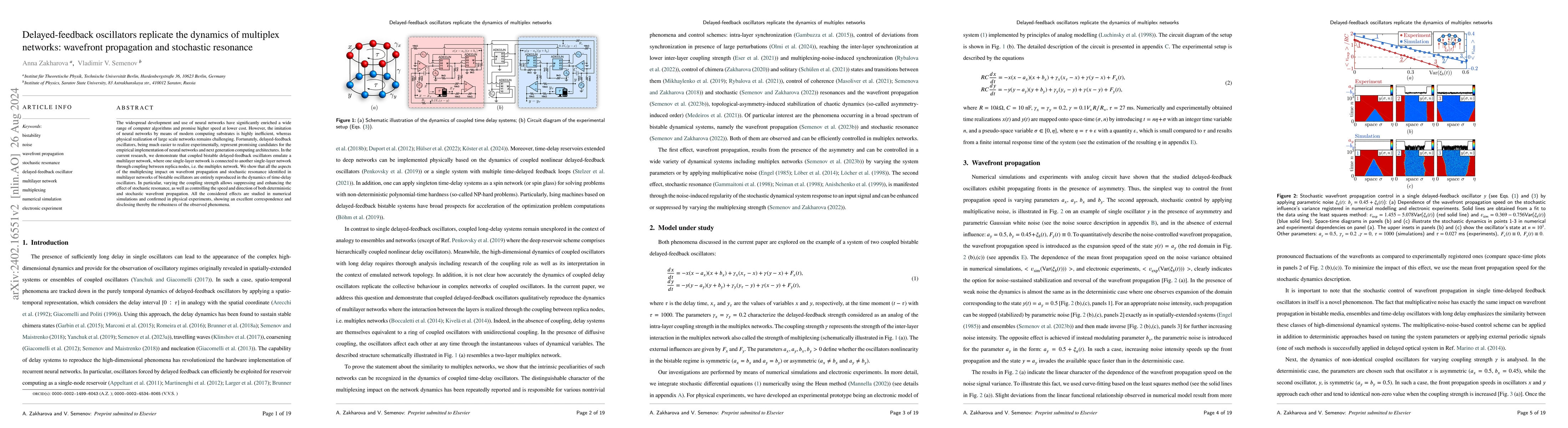 Thumbnail for Delayed-feedback oscillators replicate the dynamics of multiplex
  networks: wavefront propagation and stochastic resonance