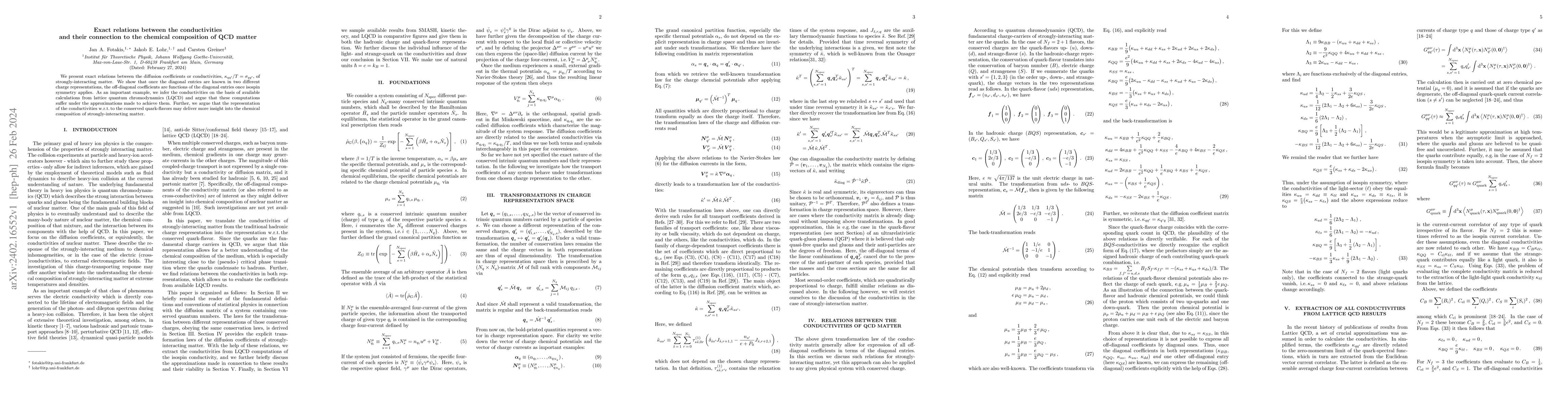 Thumbnail for Exact relations between the conductivities and their connection to the
  chemical composition of QCD matter