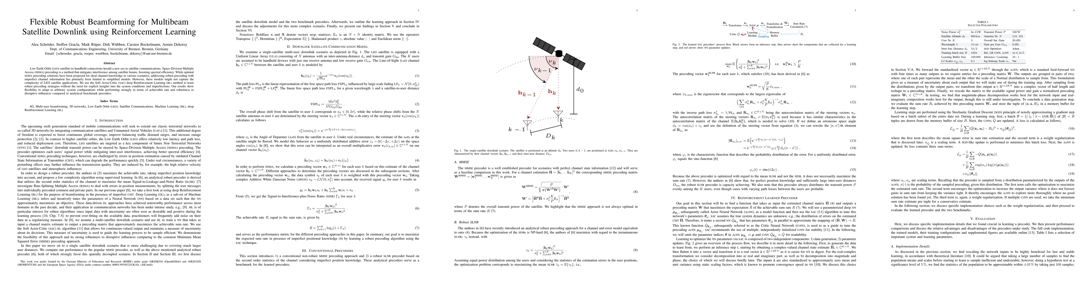 Thumbnail for Flexible Robust Beamforming for Multibeam Satellite Downlink using
  Reinforcement Learning