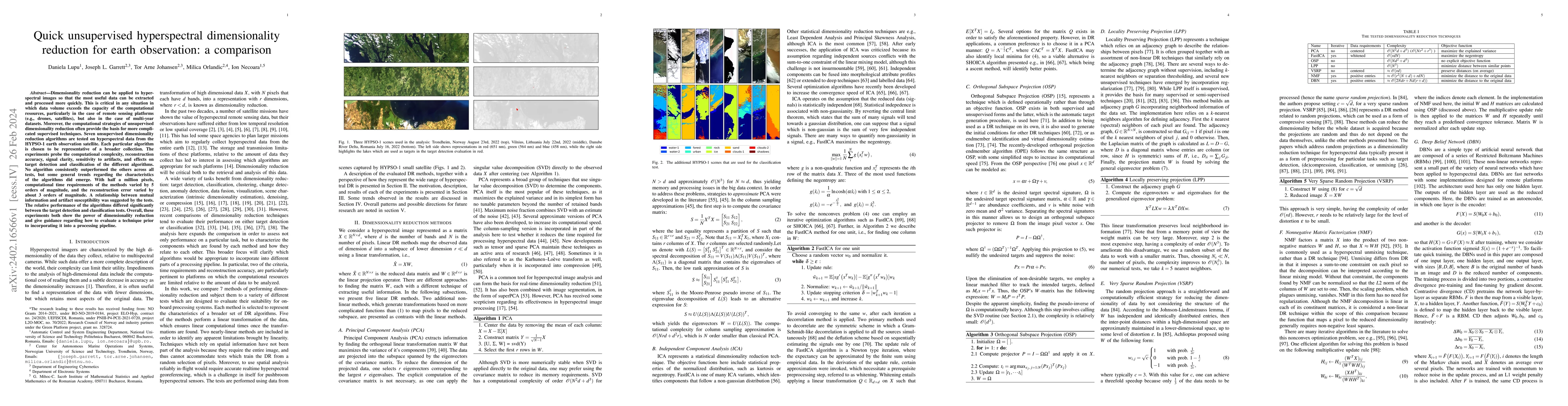 Thumbnail for Quick unsupervised hyperspectral dimensionality reduction for earth
  observation: a comparison