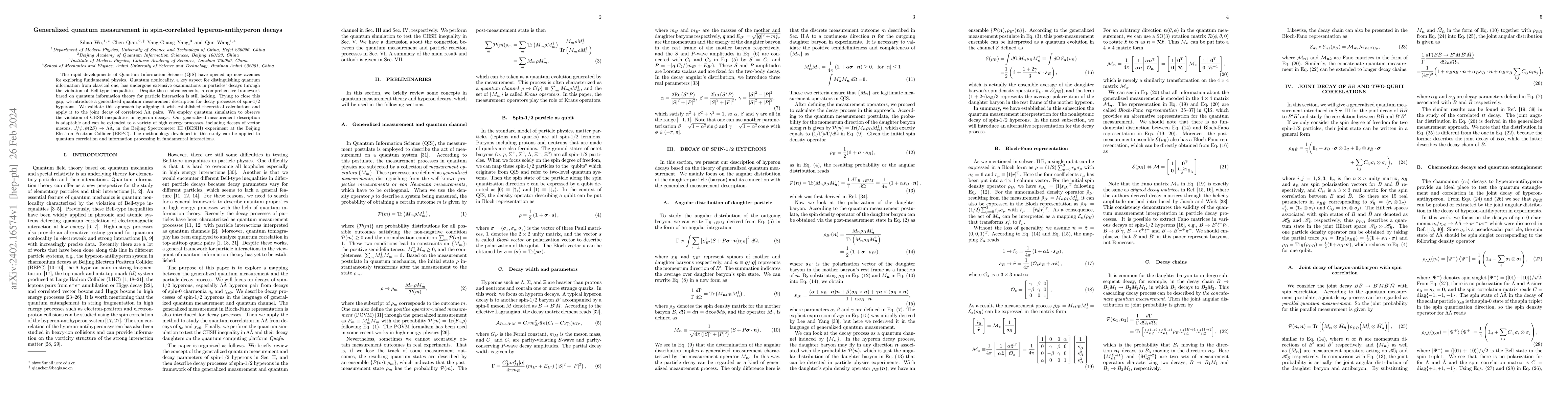 Thumbnail for Generalized quantum measurement in spin-correlated hyperon-antihyperon
  decays