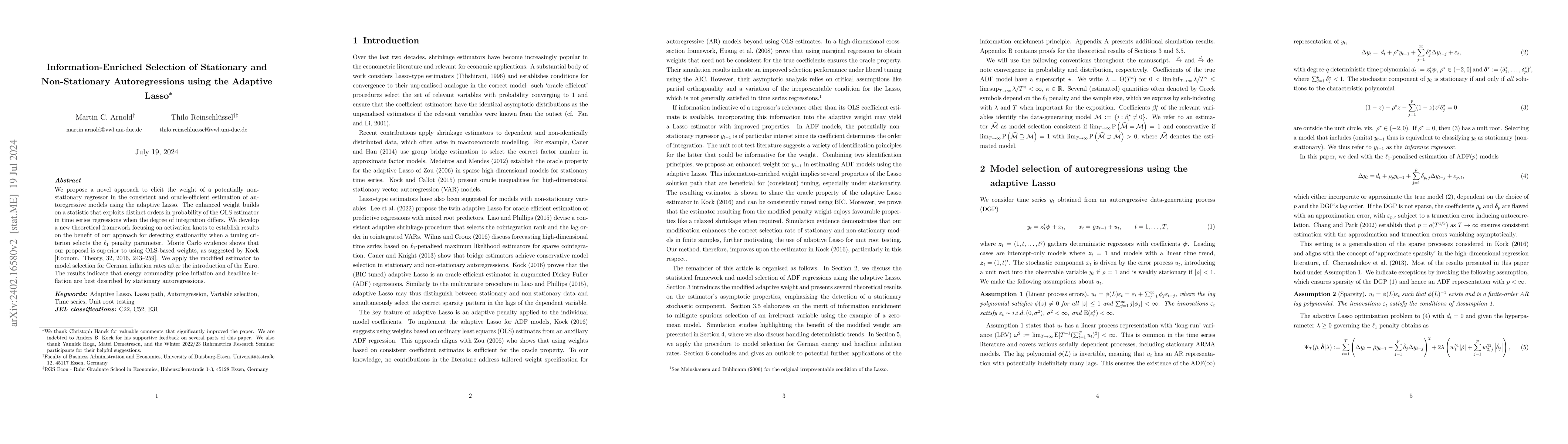 Thumbnail for Information-Enriched Selection of Stationary and Non-Stationary
  Autoregressions using the Adaptive Lasso