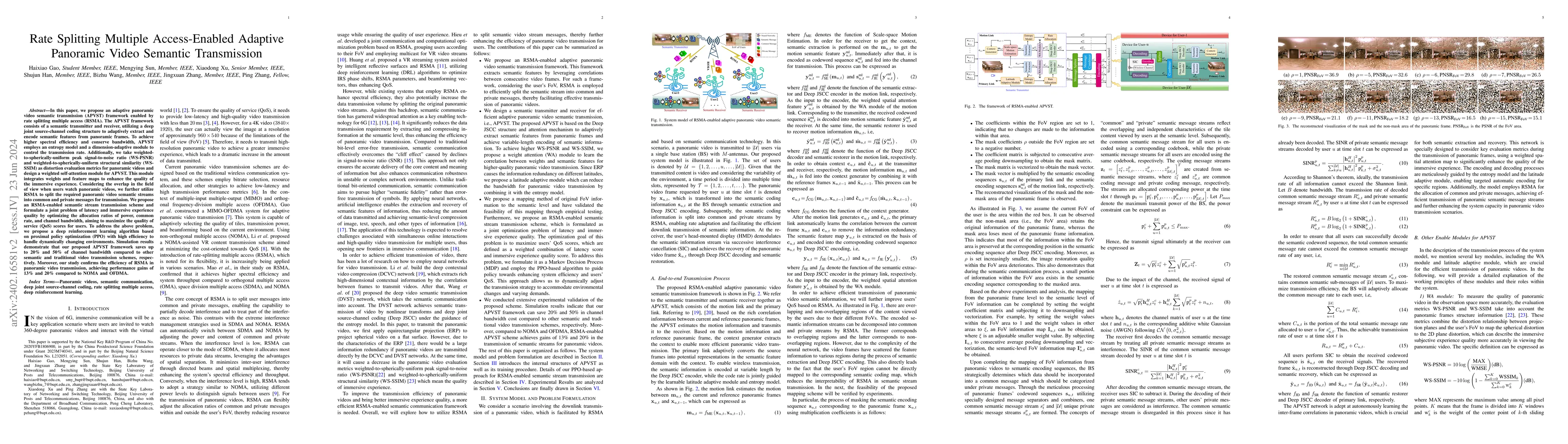 Thumbnail for Rate Splitting Multiple Access-Enabled Adaptive Panoramic Video Semantic
  Transmission