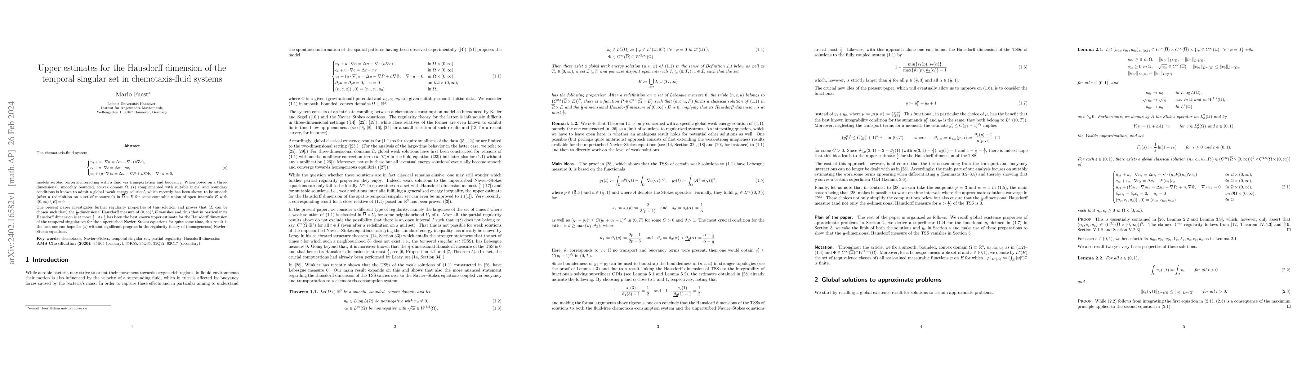 Thumbnail for Upper estimates for the Hausdorff dimension of the temporal singular set
  in chemotaxis-fluid systems