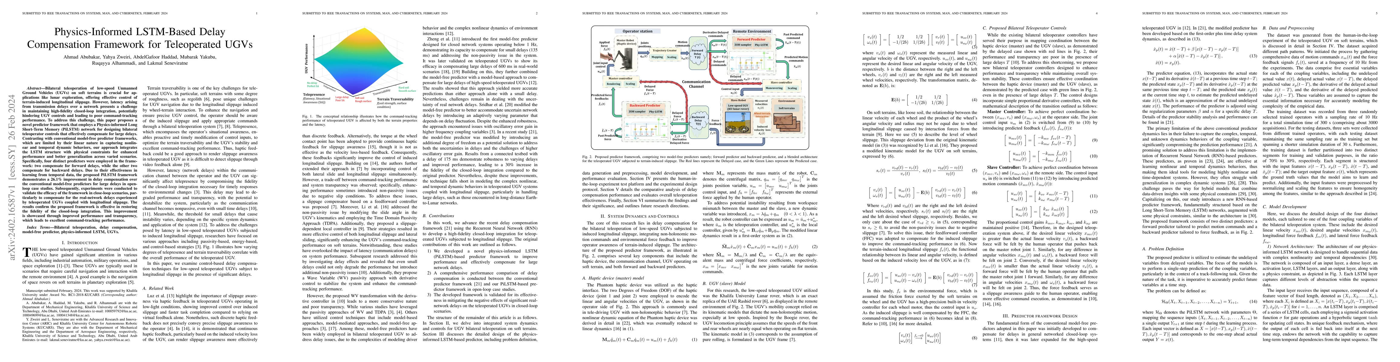 Thumbnail for Physics-Informed LSTM-Based Delay Compensation Framework for
  Teleoperated UGVs