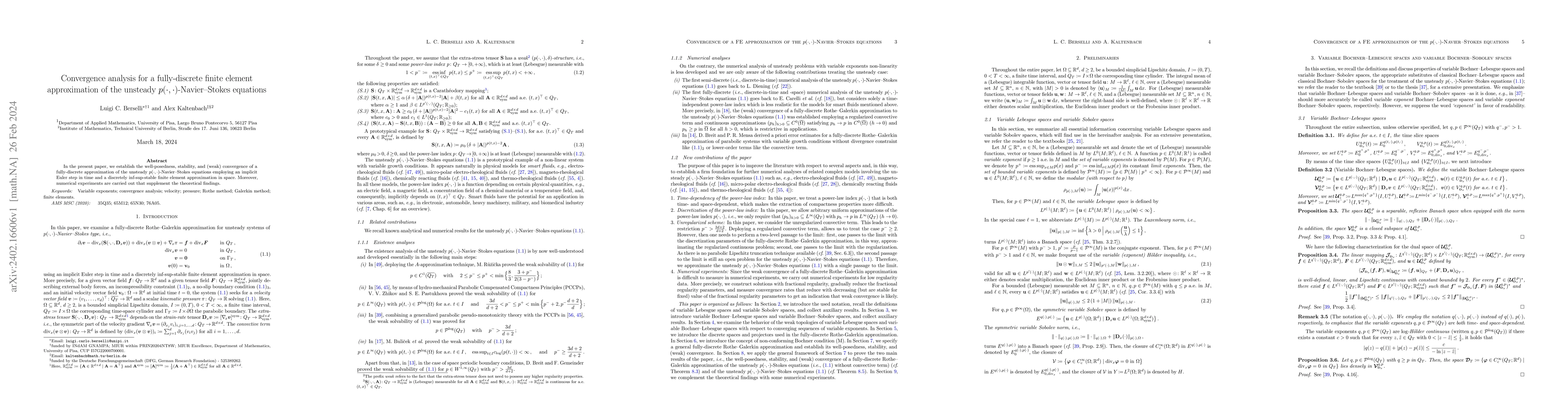 Thumbnail for Convergence analysis for a fully-discrete finite element approximation
  of the unsteady $p(\cdot,\cdot)$-Navier-Stokes equations