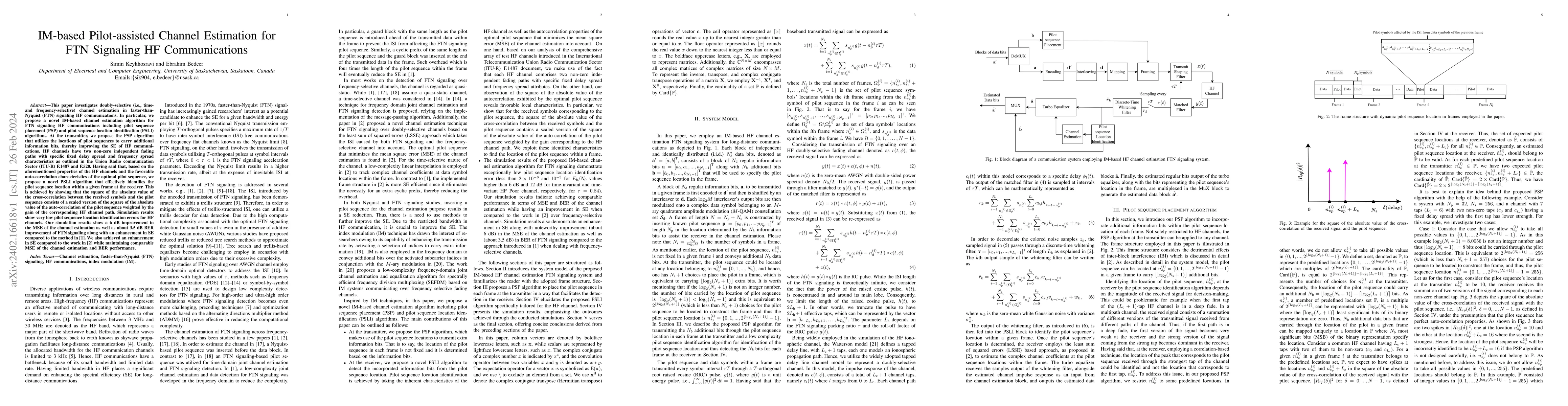 Thumbnail for IM-based Pilot-assisted Channel Estimation for FTN Signaling HF
  Communications