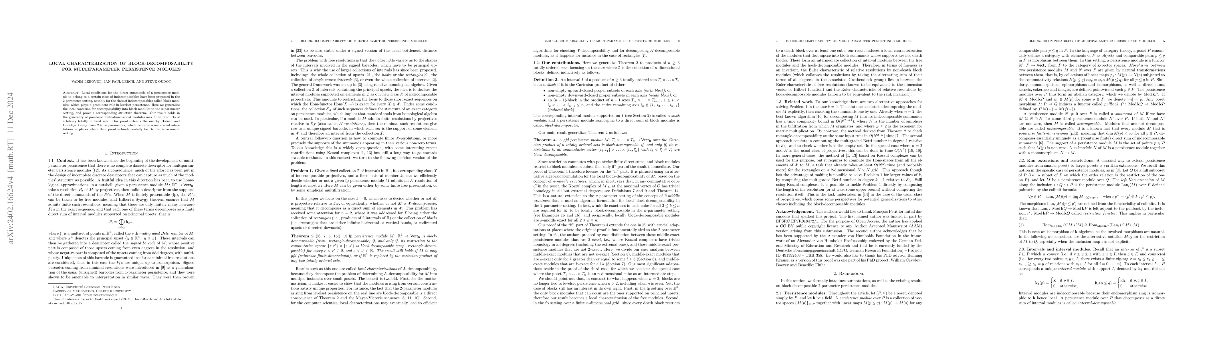 Thumbnail for Local characterization of block-decomposability for multiparameter
  persistence modules