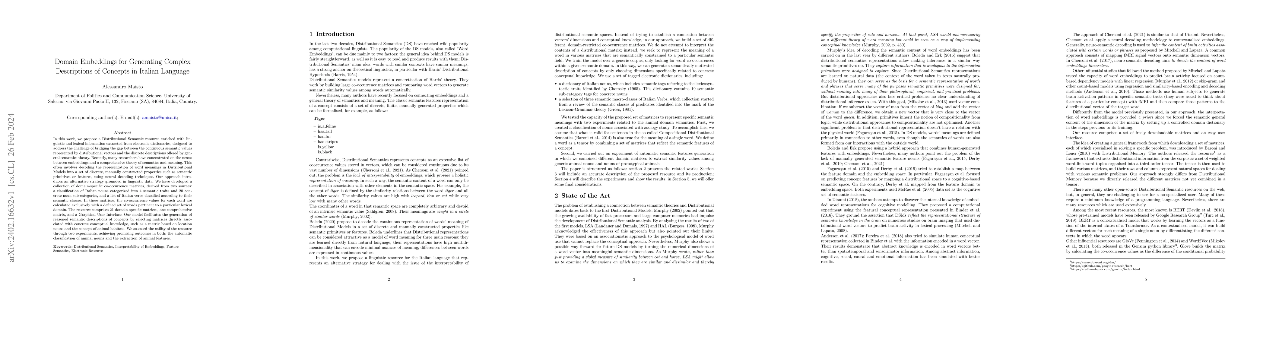Thumbnail for Domain Embeddings for Generating Complex Descriptions of Concepts in
  Italian Language