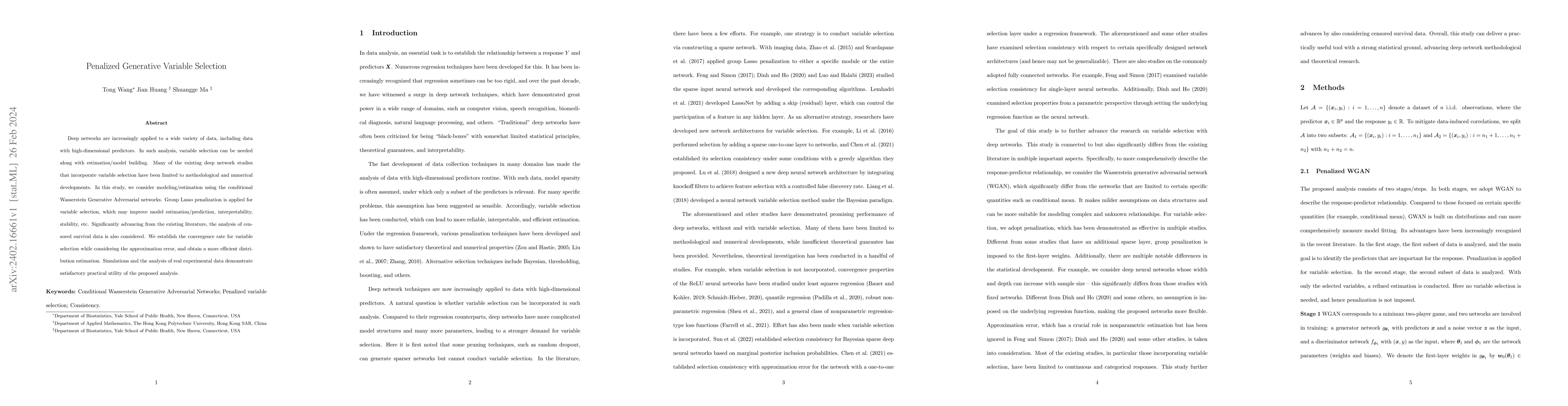 Thumbnail for Penalized Generative Variable Selection