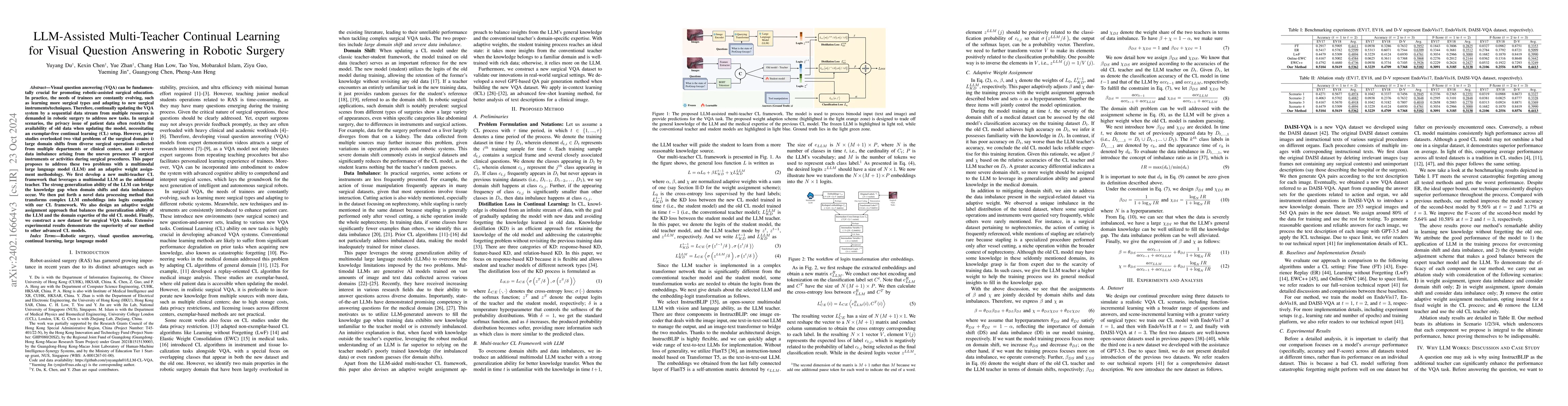 Thumbnail for LLM-Assisted Multi-Teacher Continual Learning for Visual Question
  Answering in Robotic Surgery