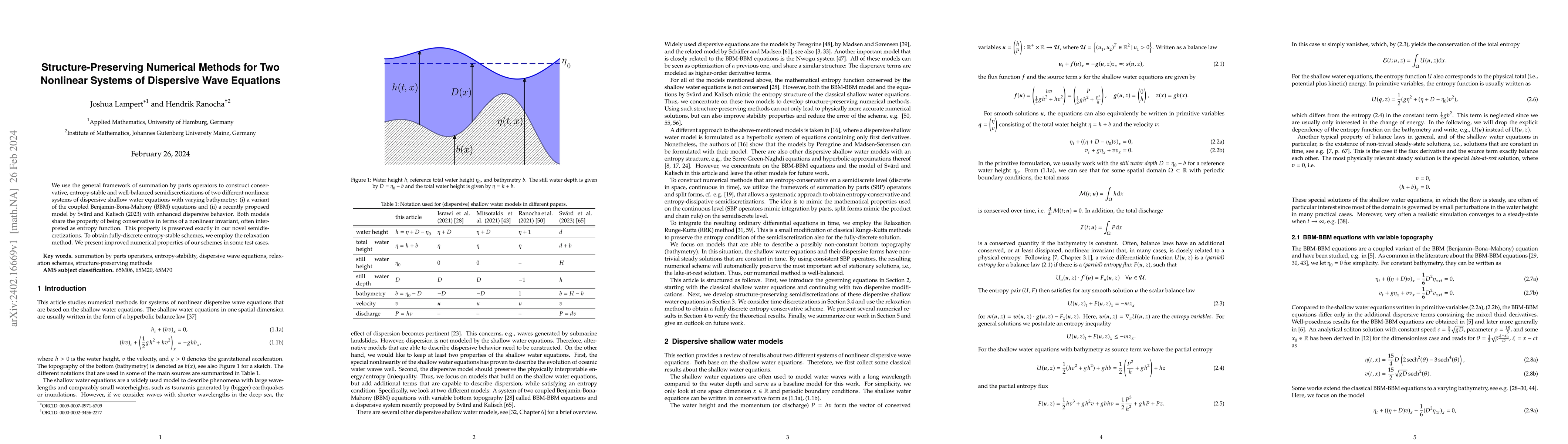 Thumbnail for Structure-Preserving Numerical Methods for Two Nonlinear Systems of
  Dispersive Wave Equations