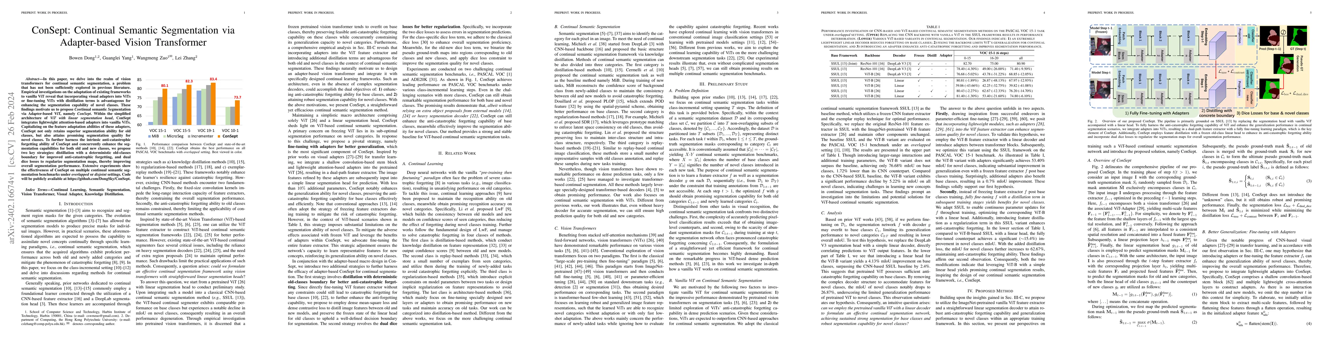 Thumbnail for ConSept: Continual Semantic Segmentation via Adapter-based Vision
  Transformer