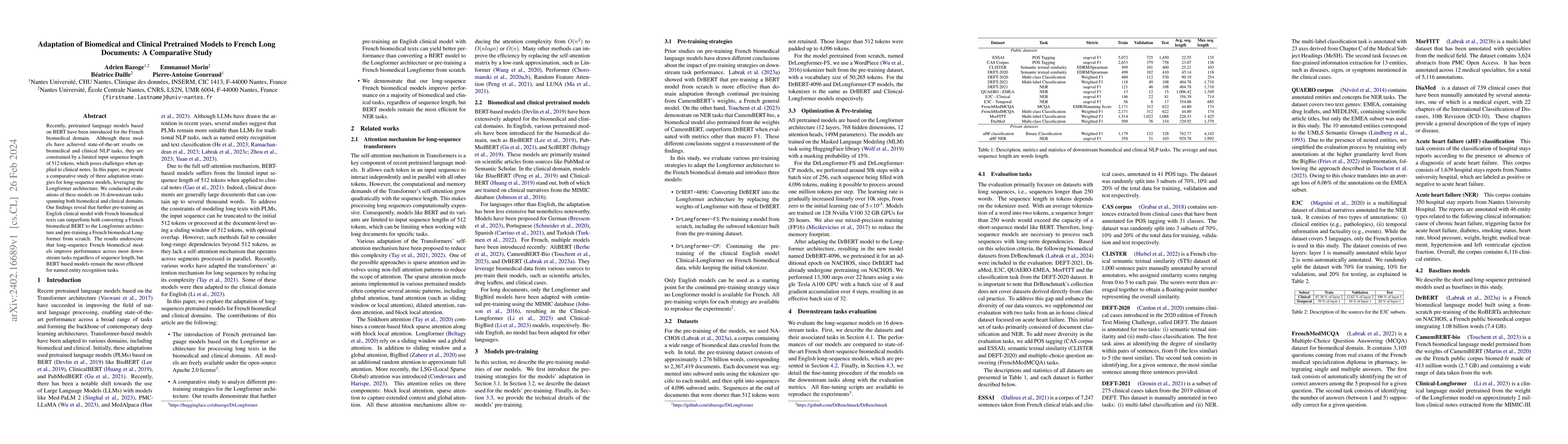 Thumbnail for Adaptation of Biomedical and Clinical Pretrained Models to French Long
  Documents: A Comparative Study