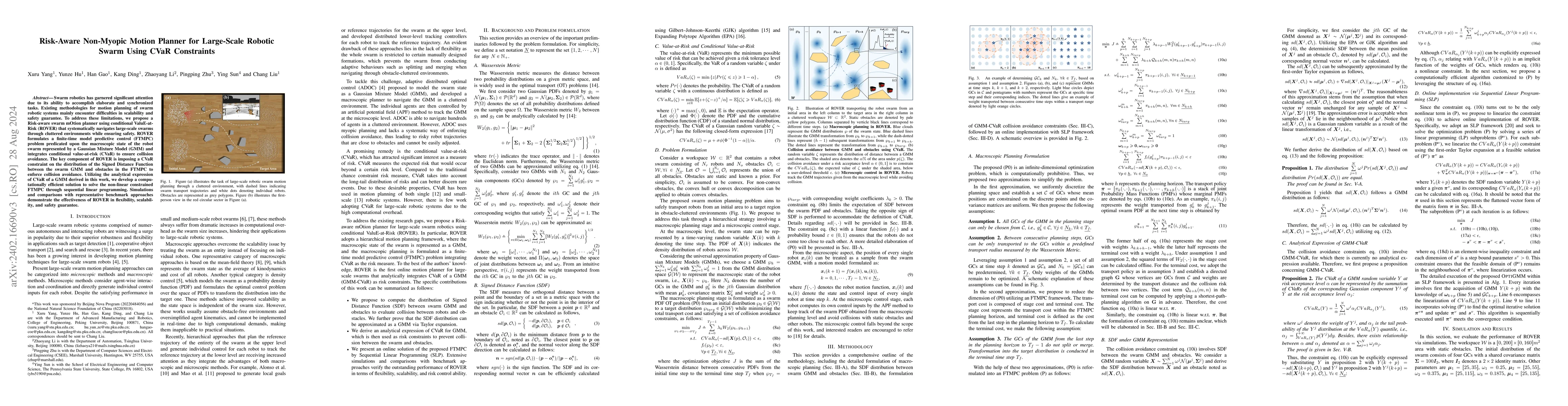 Thumbnail for Risk-Aware Non-Myopic Motion Planner for Large-Scale Robotic Swarm Using
  CVaR Constraints