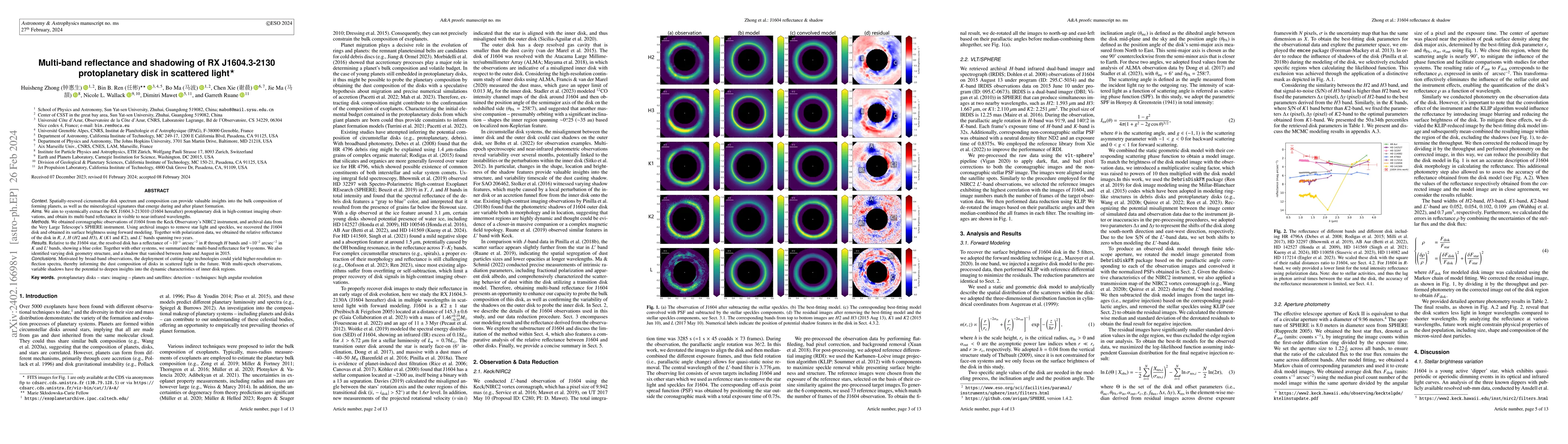 Thumbnail for Multi-band reflectance and shadowing of RX J1604.3-2130 protoplanetary
  disk in scattered light