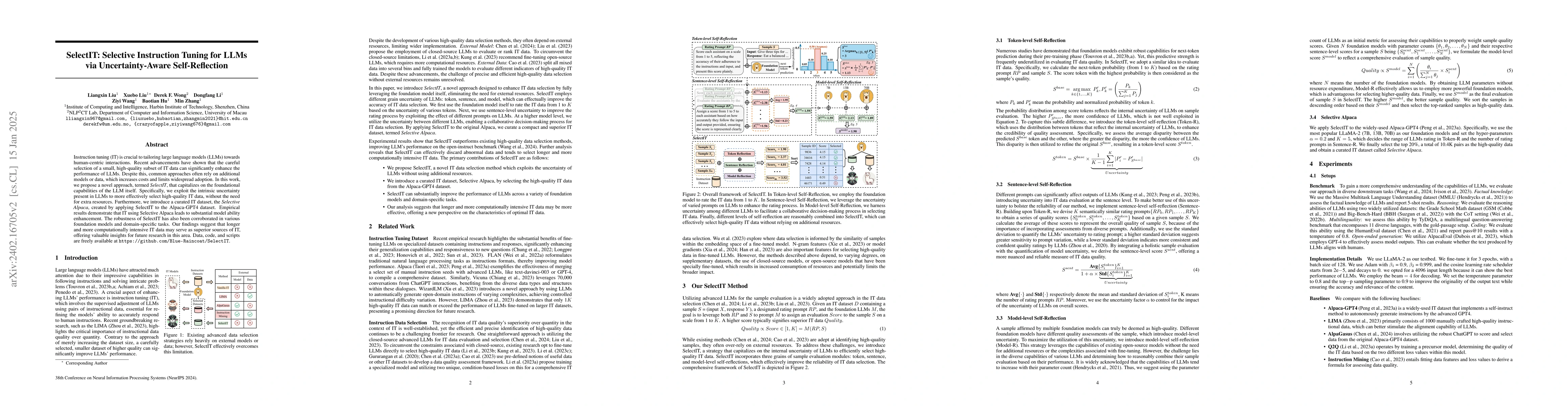 Thumbnail for SelectIT: Selective Instruction Tuning for Large Language Models via
  Uncertainty-Aware Self-Reflection