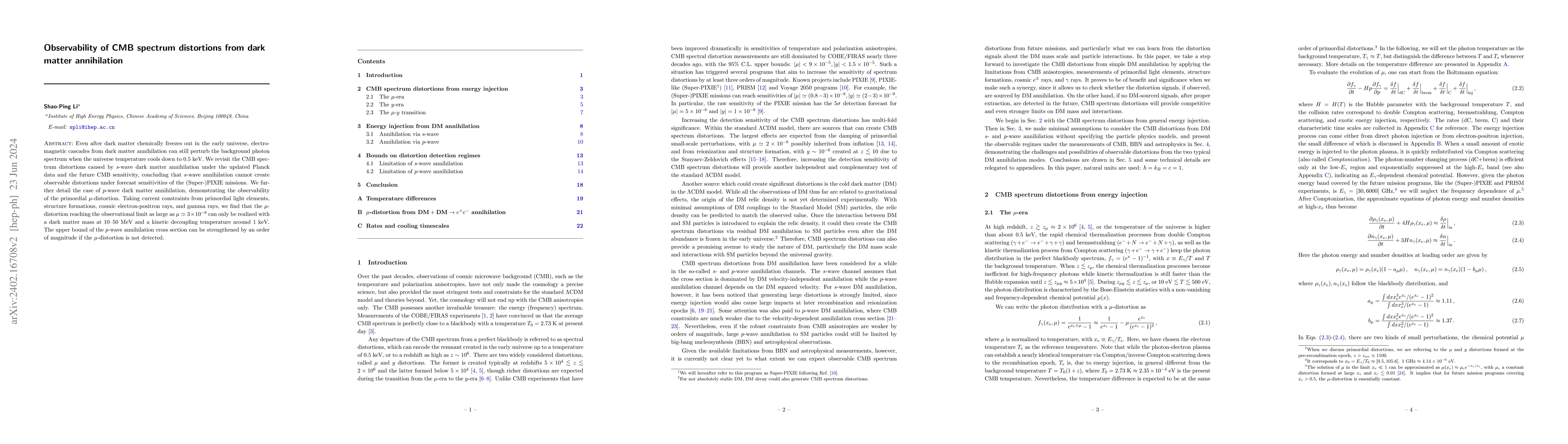 Thumbnail for Observability of CMB spectrum distortions from dark matter annihilation