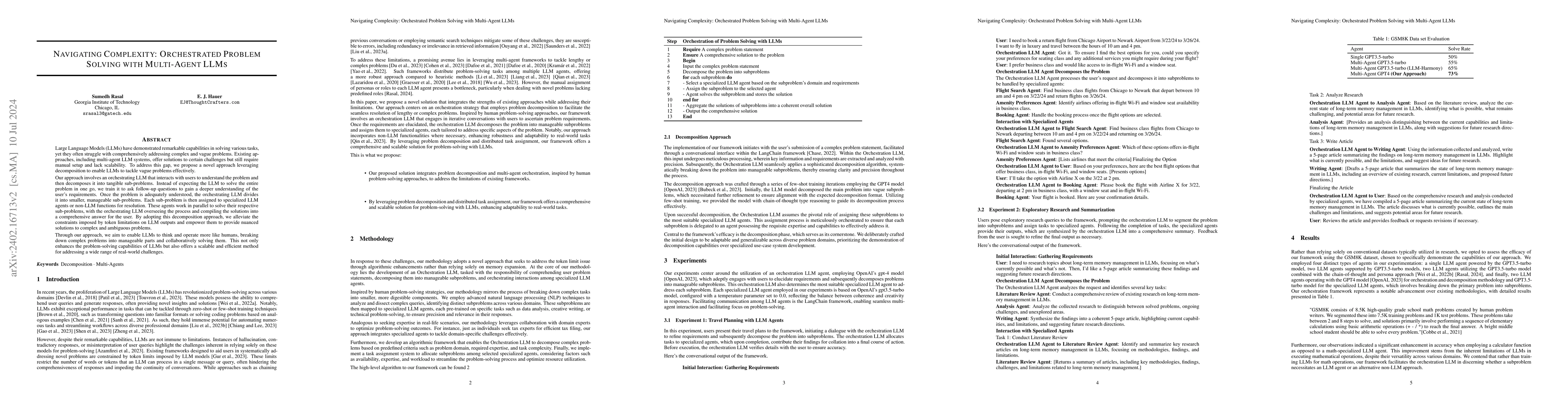 Thumbnail for Navigating Complexity: Orchestrated Problem Solving with Multi-Agent
  LLMs