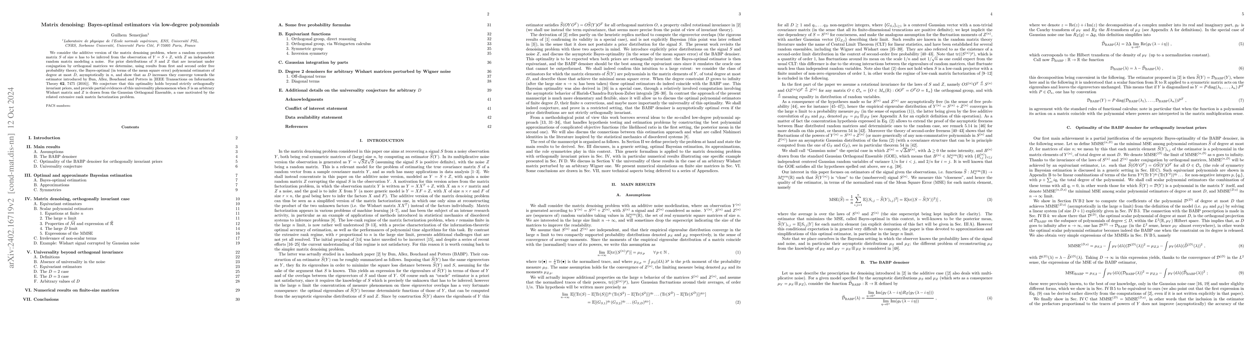 Thumbnail for Matrix denoising: Bayes-optimal estimators via low-degree polynomials
