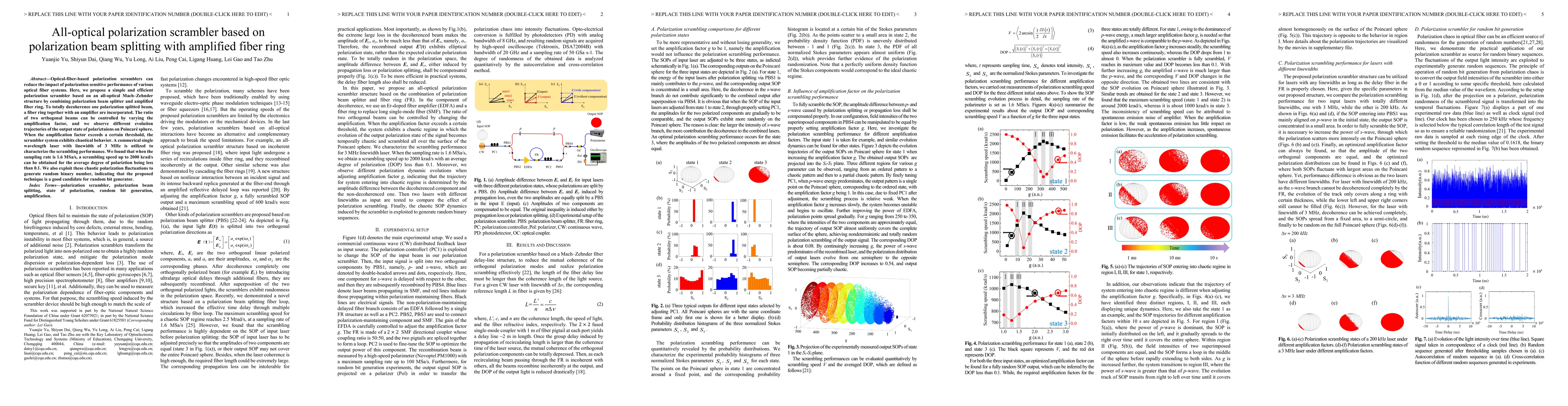 Thumbnail for All-optical polarization scrambler based on polarization beam splitting
  with amplified fiber ring