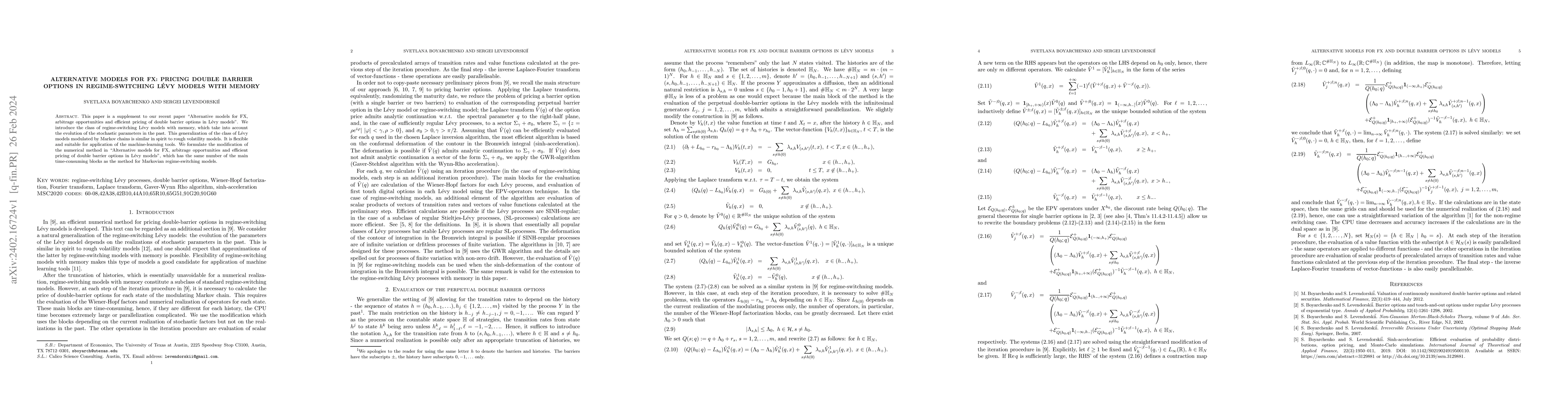 Thumbnail for Alternative models for FX: pricing double barrier options in
  regime-switching L\'evy models with memory