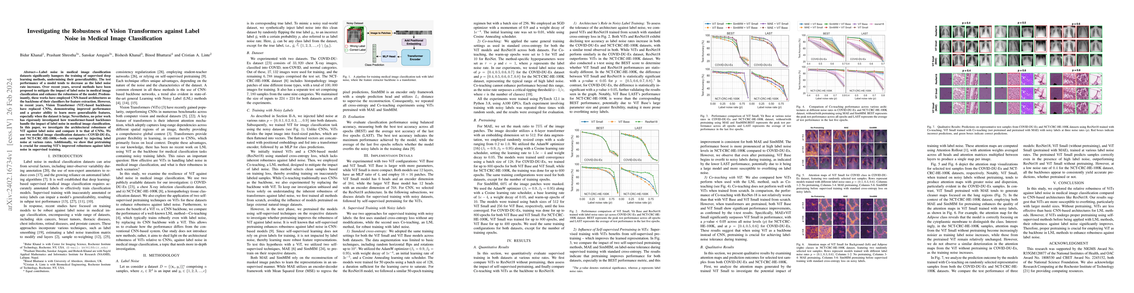 Thumbnail for Investigating the Robustness of Vision Transformers against Label Noise
  in Medical Image Classification