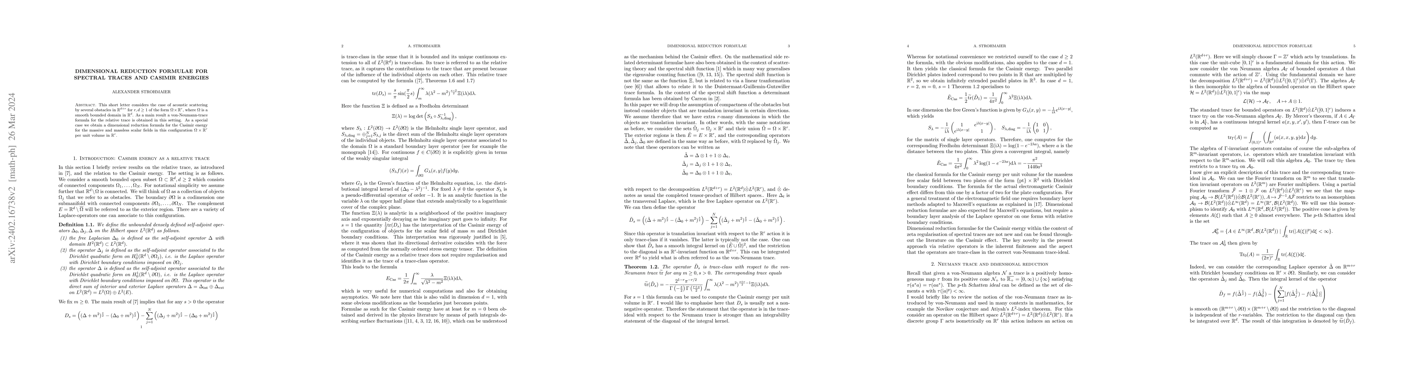 Thumbnail for Dimensional reduction formulae for spectral traces and Casimir energies